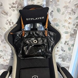 Coach Black Patent Tote with Tan Leather Handles